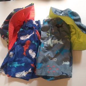 Lot of 2 Boys Bathing Suits w/hats